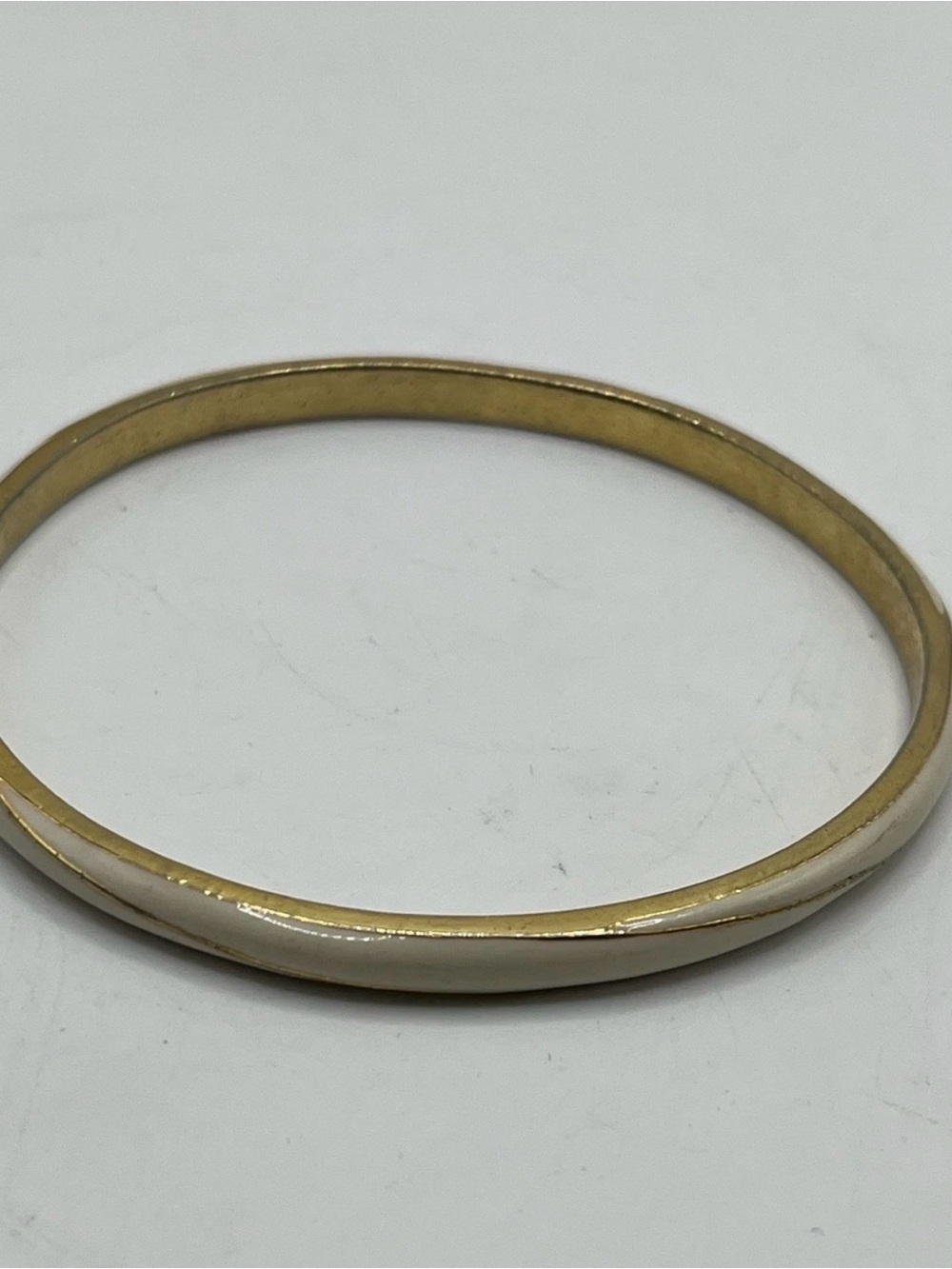 Vintage Enamel Off White Gold Tone Bracelet Bangle 8”